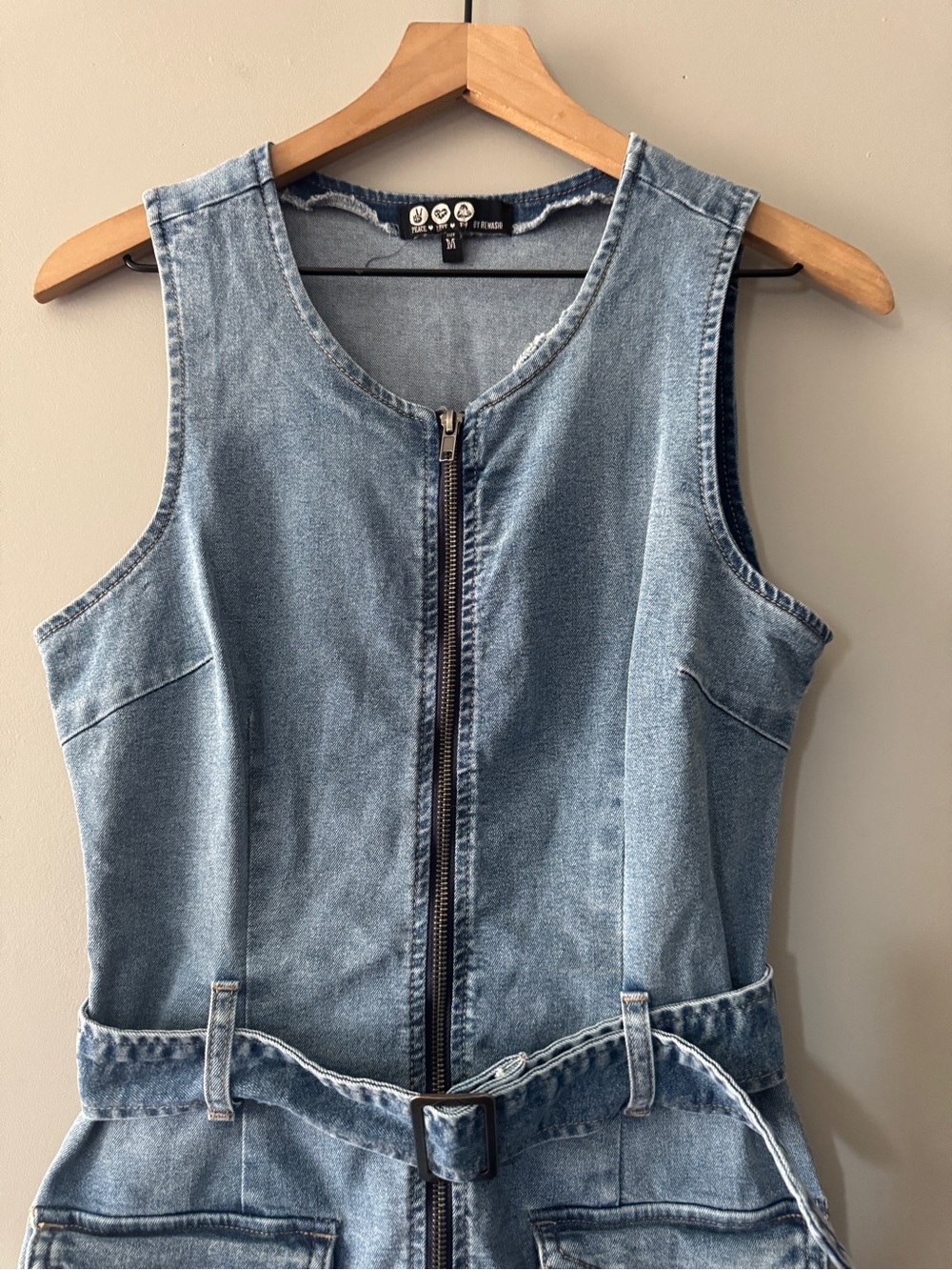 Rewash | vintage style denim zip up belted dress | M - Picture 2 of 5